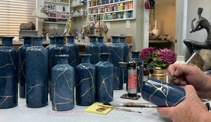 Lakeside Pottery Kintsugi vases for a Silicon Valley corporate executive leadership conference where Kintsugi symbolized resilience, learning from failure, and organizational growth.