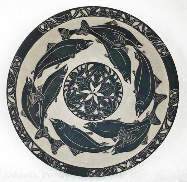Sgraffito black and white underglazed and fired to cone 6