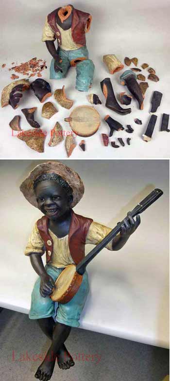 Large african boy statue repaired